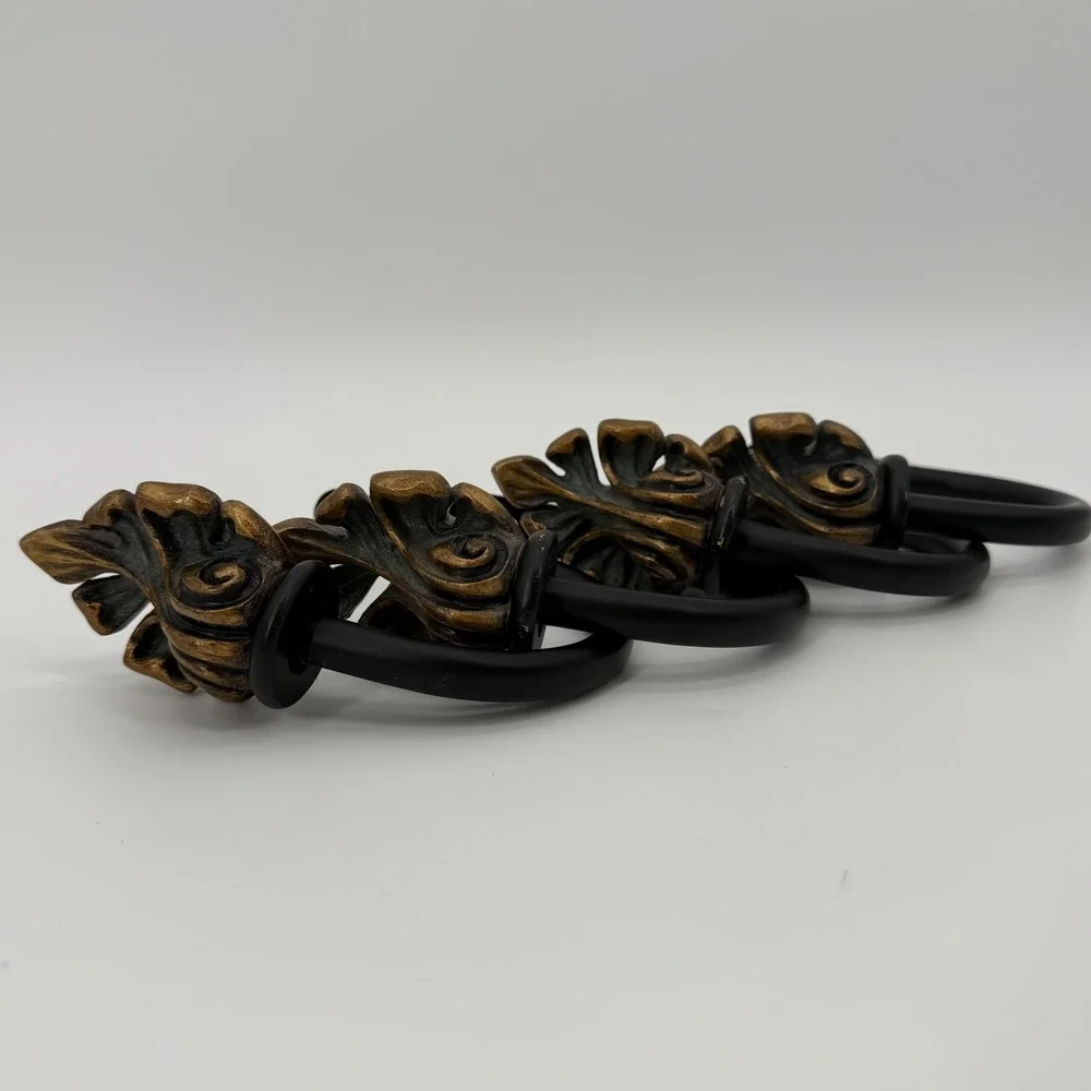 Set of 4 Vintage Style Acanthus Leaf Curtain Tieback Hooks Bronze Black Metal